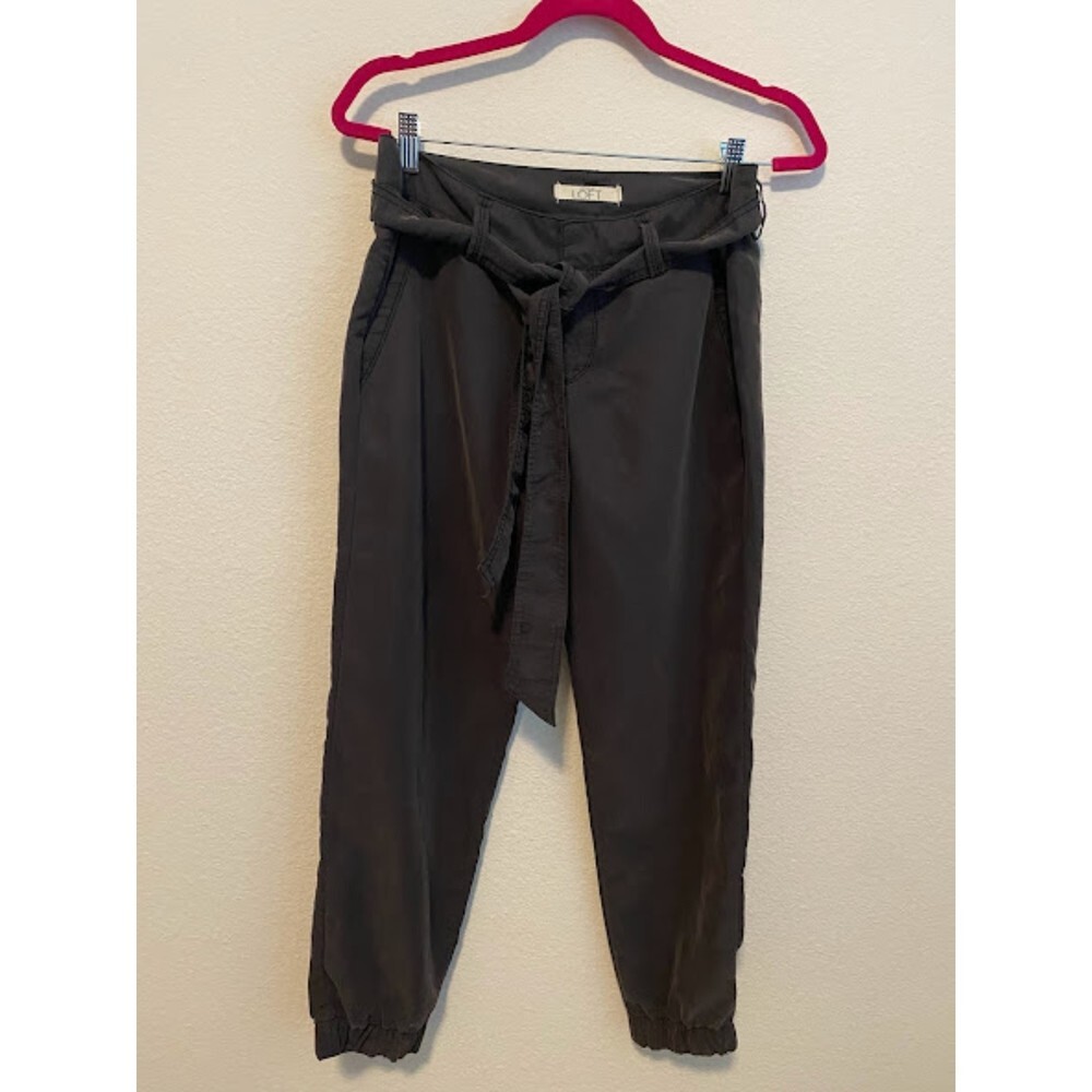 Loft Tie Waist Gray Ankle Jogger Pants 2
